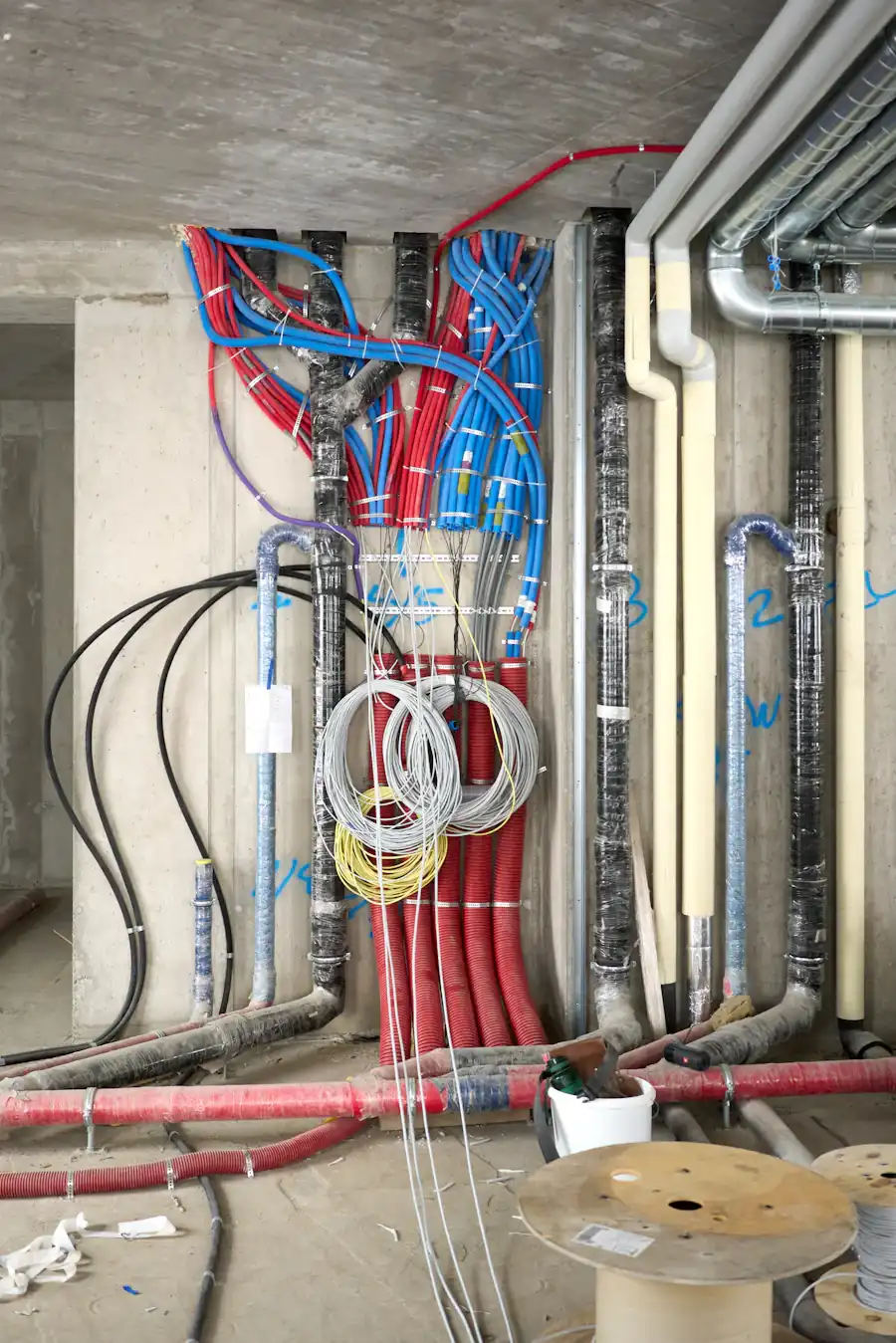 Plumbing manifolds and pipework during installation